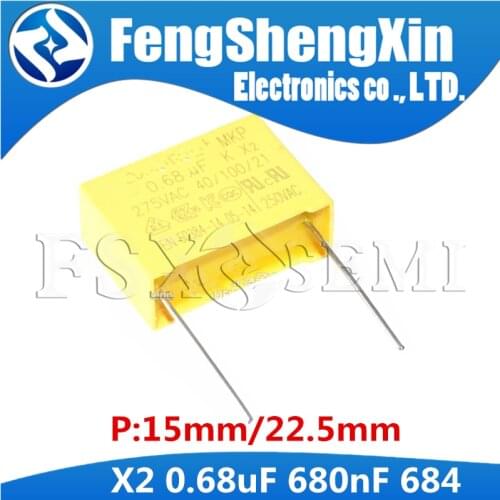 10pcs X2 Safety capacitor0.68uF 680nF 684 684K P:15MM 22.5MM Polypropylene film capacitor