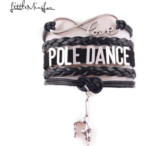 Little MingLou Infinity love Pole DANCE bracelet GYM charm leather Rope handmade DANCER bracelets & bangles for women men
