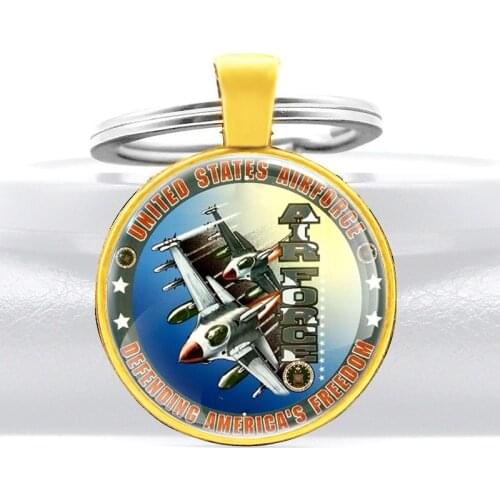 Gold Color United States Air Force Design Charm Glass Dome key Chains Men Women Key Ring Jewelry Gifts