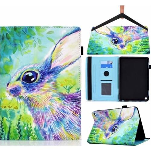 Kid Colorful Printed Rabbit PU Leather Vintage Stand Folio Cover Protective Case for Kindle Fire HD 8 /HD 8 Plus 202010th Gen