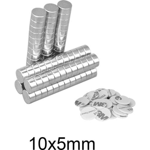 10~150PCS 10x5mm Disc Strong Powerful Neodymium Magnet With 3M Double Glue Tape 10*5 Round Permanent Magnet 10x5