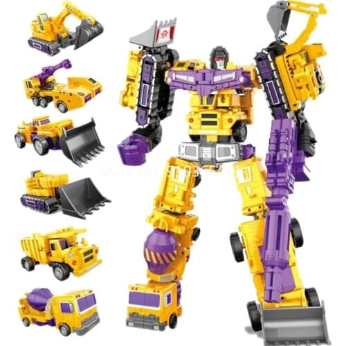 YX 6 IN 1 Yellow/Green Devastator Transformation Robot KO Action Figure Model Outdoor Kids Adult Engineering Toys