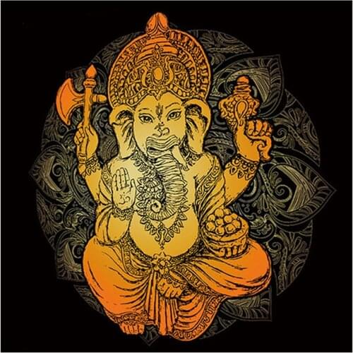 Indian Ganesh Tapestry Black Wall Hanging Tapiz Mandala Lotus Large Wall Fabric Elephant God Carpet