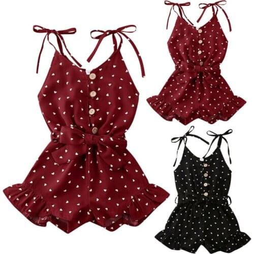 Summer Baby Girl Clothes Girls Love Peach Heart Print Strap Romper Toddler Jumpsuit Kids One-Piece Outfit Clothes Girls Sunsuit