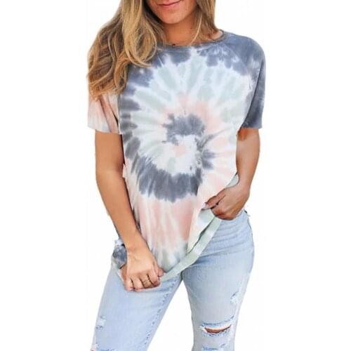70% Hot Sell Blouse Tie Dye Comfortable Loose Women Short Sleeve T-shirt for Daily Wear