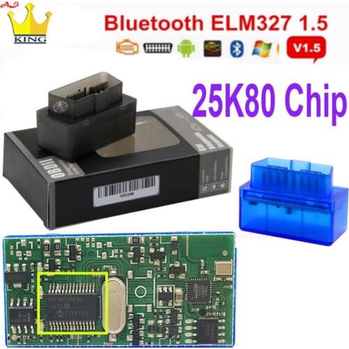 Mini ELM327 V1.5 PIC18F25K80 OBD2 Code Scanner Reader ELM 327 1.5 OBD Bluetooth Diagnostic Scan Tool V1.5 25K80 Chip for Android