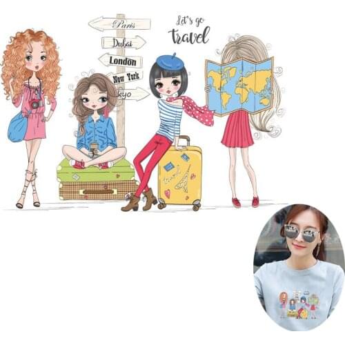 Nicediy Fashion Girl Heat Transfer Vinyl Sticker Iron On Patches On Clothing Thermal Transfer Press Applique On Clothes