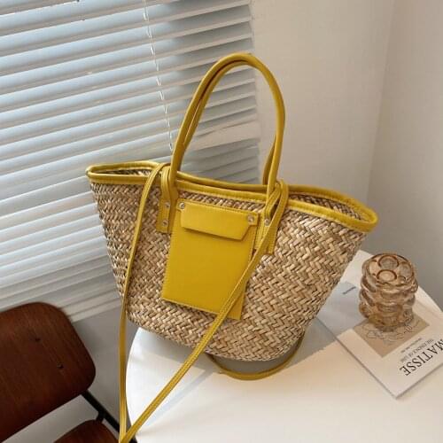 Korean Fashion Woven Beach Bags Vegetable Basket Handbags Portable Women Straw Bag Woven Lady Tote Handbags Casual Crossbody Bag