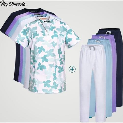 Msormosia2020 new high-quality V-neck solid color short-sleeved clothing care uniform frosted jacket + pants frosted uniform