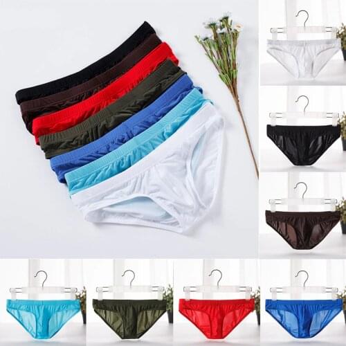 Mens Briefs Soft Breathable Silk Sexy Underwear Mens Hot Hips Up Transparent Jockstrap Sexy Colorful Undies Cueca Summer