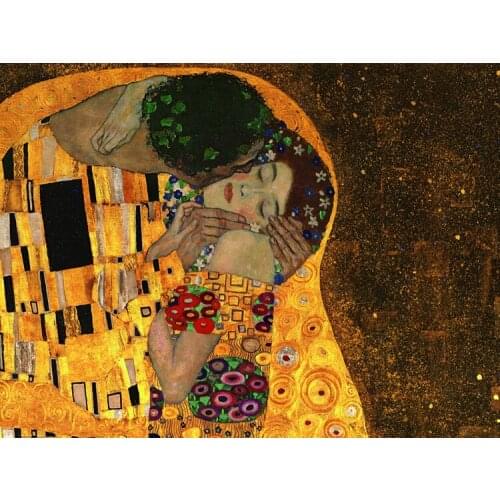 Mural prints decoration art canvas painting detail from The Kiss, c.1907 By Gustav Klimt masterpiece reproduction free shipping