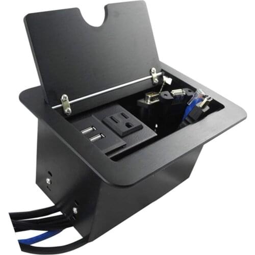 2019 Conference Table Cable Cubby with USB Charger, US Power and VGA/Network/USB Cables male to male cable 1.5 cable