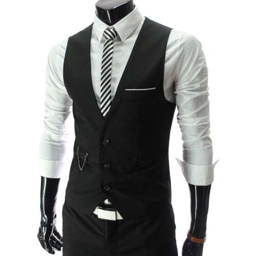 New Fashion Korean Style Men Suit Vest Blazer Waistcoat Casual Slim V-Neck Sleeveless Jacket Single Breasted Gilete Colete Black