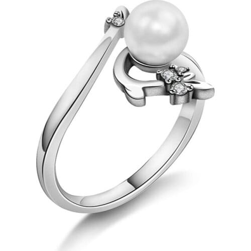 NEW 100% 925 Sterling Silver Rings Charm Good-looking Mysterious Pearl Fox Charm Women Ring Original Design Jewelry jz041-jz060