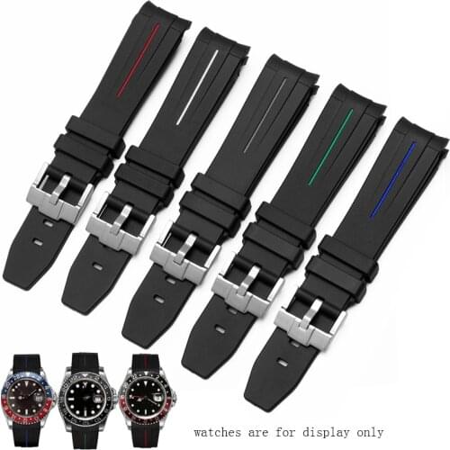 Rubber Watchband 20 21 22mm Black With Red Blue Green Line Bracelet Pin Buckle Suitable For RX Submariner Series Watch Chain