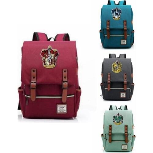 Harri Four Colleges School of Magic Youth Student Potter Sports and Leisure Backpack Belt&Magnetic Buckle Laptop Travel Back