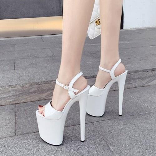 Size 35-41 Black Sandals 20cm Ultra High Heel Sandals Sexy Stripper Shoes Women Gladiator Platform Sandals Summer Party Shoes