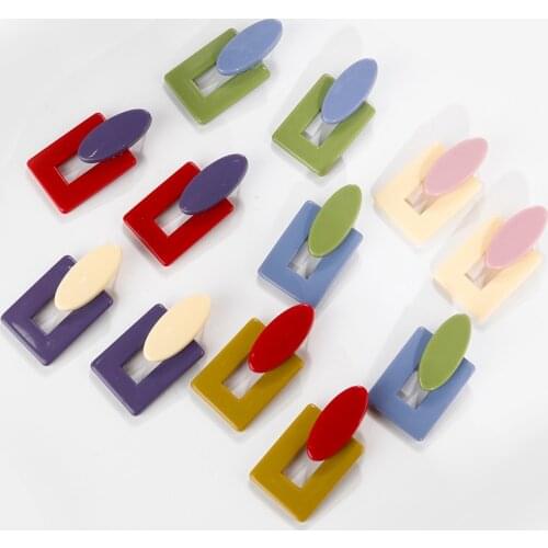 Lifefontier Colorful Acrylic Drop Earrings For Women Girls Geometric Hollow Square Round Dangle Earings Korean Fashion Jewelry