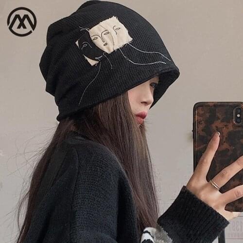 2021 autumn/winter fashion new hooded hats womens beanie short hat abstract pattern personality hat cotton hat soft and warm