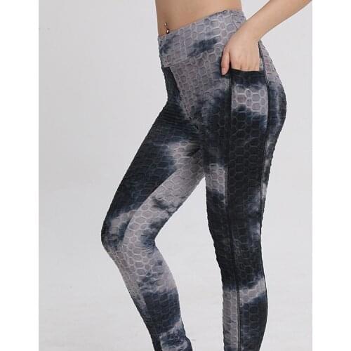 New Style Ice Silk Fabric Yoga Pants Womens Color Tie-dye High-waist Elastic Tight-fitting Hip-lifting Sports Fitness Trousers