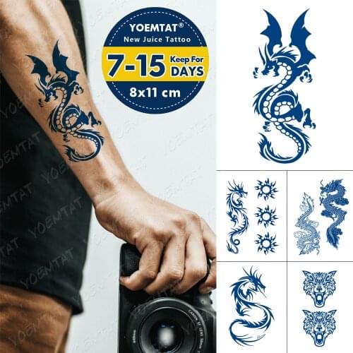 Juice Lasting Waterproof Temporary Tattoo Sticker Dragon Tiger Totem Wing Flash Tattoos Male Arm Kid Body Art Fake Tatto Female