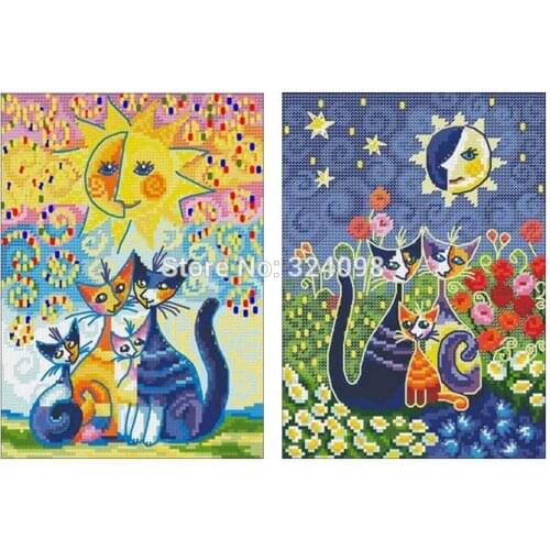 Cat and moon sun patterns Counted Cross Stitch 11CT 14CT 18CT DIY wholesale Chinese Cross Stitch Kits Embroidery Needlework Sets