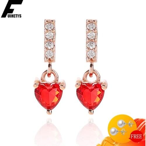 Bali Jelry Silver 925 Women Earrings Jewerly Heart-shape Ruby Zircon Gemstones Drop Earring Accessories for Wedding Engagement