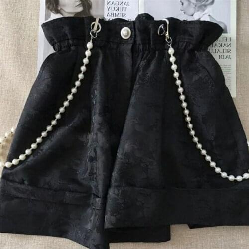 Spring Summer Clothes for Women 2021 Korean Fashion Pearls Beading High Waist Black Shorts Womens
