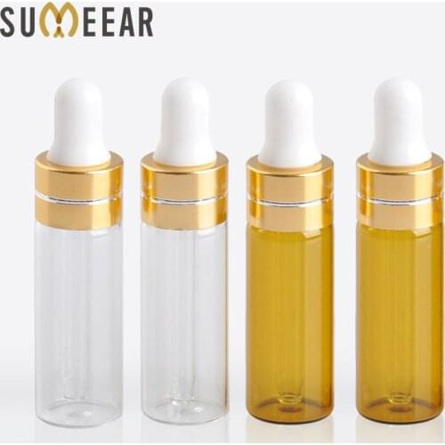 100 Piece/Lot 5ml Transparent Brown Color Essential Oil Bottles Portable Amber Glass Dropper Bottle Empty Cosmetic Containers