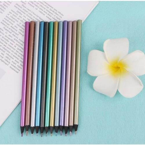 27RA 12Pcs Metallic Non-Toxic Colored Drawing Pencils 12 Color Drawing Sketching Pencil