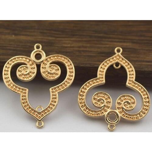20pcs Brass Casted Filigree Connectors Oriental Charms 4mm CABs Base Quality Gold Color for Bridal Wedding Jewelry Designs