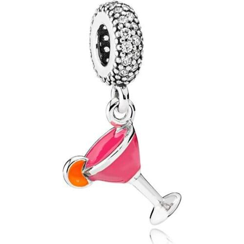 5PCS Autumn Silver Plated Enamel Fruity Cocktail Pendant Bead Zinc Alloy Dangle Charm Fit DIY Original Women Bracelet Jewelry