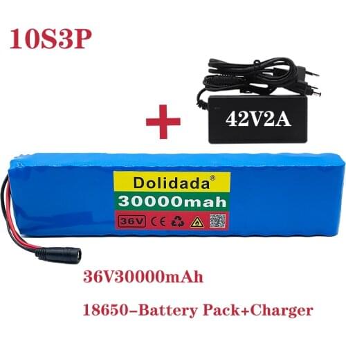 10s3p 36V 30ah battery eBike battery pack 18650Li ion battery 500W high power large capacity 42V motorcycle scooter with charger