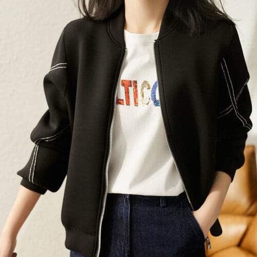 Vangull Zipper Classical Women Bomber Jacket Female Solid Black Chic Coat Autumn Long Sleeve Plus Size Short Ladies Jacket Coat