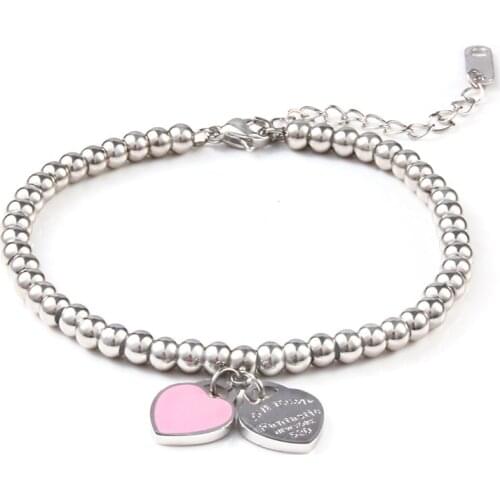 Charms heart bracelet for women bangles beads femme gifts for women female stainless steel jewelry bracelet friendship bracelet