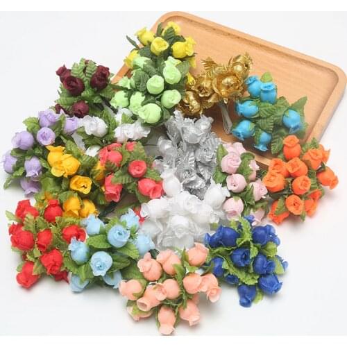 12pcs Mini Artificial Flower Silk Rose Flower Bouquet for Wedding Party Home Decoration DIY Wreath Scrapbook accessories