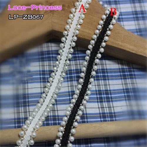 2 yards 1.2CM black white fabric beads clothing accessories collar flower DIY handmade beading Braid lace trim fabric ZB067
