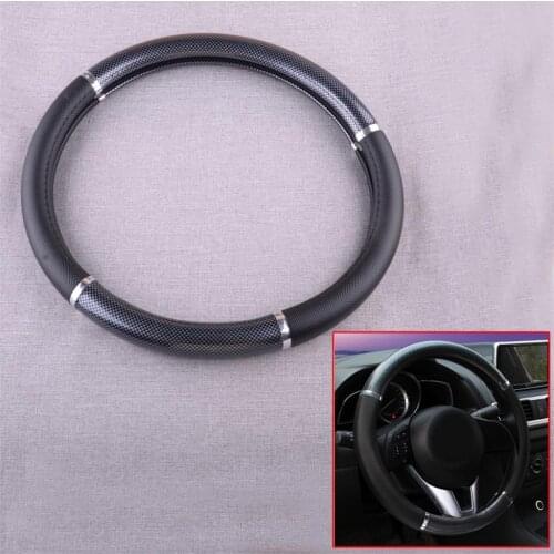 CITALL 38cm Car Steering Wheel Grip Cover Universal For Most Vehicles Carbon Fiber Black