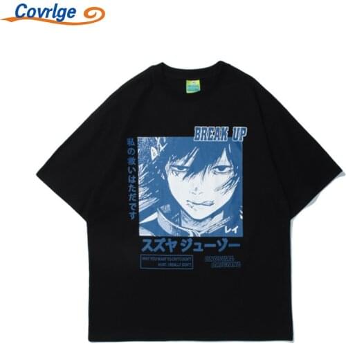 Covrlge Round Neck Mens Cotton Ins Comic Print T-shirt Daily Fasion Half-sleeved Womens TEE Loose Top Summer Clothing MTS650