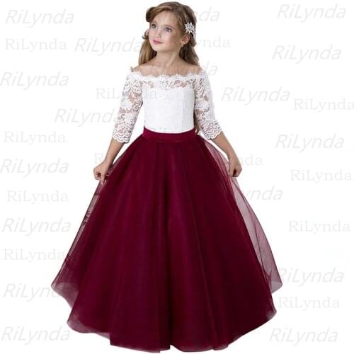 Flower Girl Dresses for Weddings Tulle Princess Lace Half Sleeve Holy First Communion Gowns Party Pageant Dress For Girls