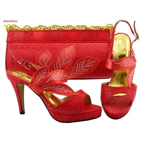 Doershow Sales In Women Matching Shoes and Bag Set Decorated with Rhinestone Nigerian Shoes and Bag Set for Women PFG1-31
