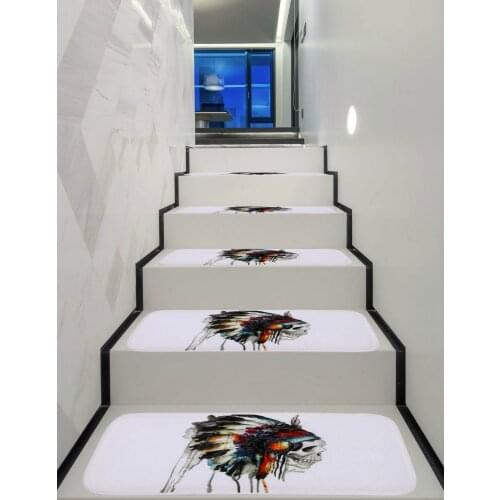 Indoor Non-Slip Coral Velvet Stair Carpet Skull Home Bedroom Doormat Animal Printing Flower Staircase Rug