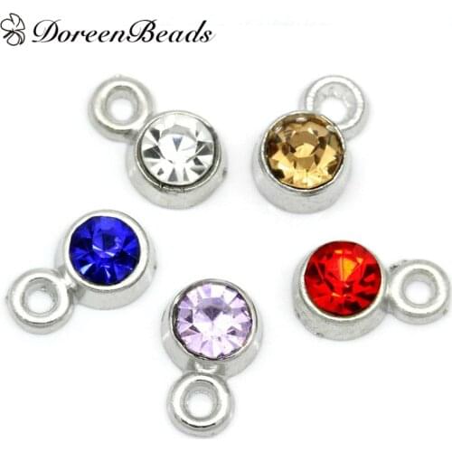 DoreenBeads Fashion Handmade Charms Silver color Mixed Rhinestone Pendants DIY Making Earrings Women Party Jewelry 8x5mm,50PCs