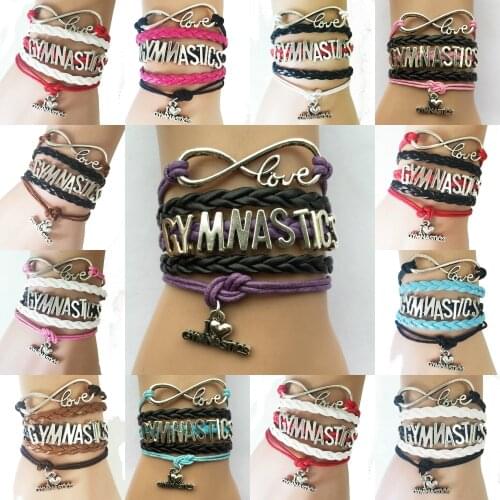 Drop Shipping Infinity Love Gymnastics Bracelet- Sports Fans Girl or Women Mens Team Bracelets-13 Colors