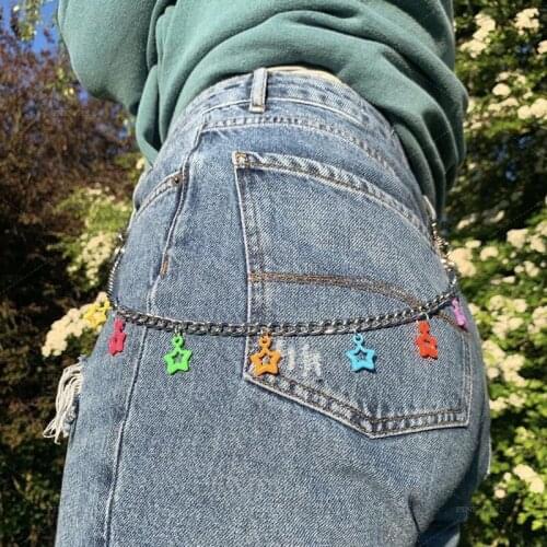 Harajuku Candy Color Star Pants Chain for Women Metal Fashion Punk Vintage Key Chains Body Accessories 90s Aesthetic Gifts New