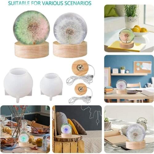 Crystal Ball Night Light Mold Kit DIY Hand-made Silicone Epoxy Resin Round Molds LED Lamp Holder Bottle Home Crafts Decor Mould