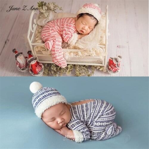 Jane Z Ann Christmas Spring Festival New Year Newborn children snowflake hat set with doll theme photography props clothing