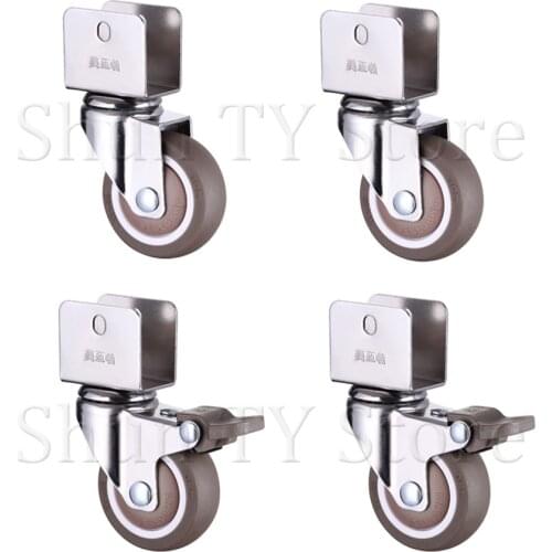 2 Pcs 1/1.25/1.5/2 Inch 360 Degree Swivel Caster Wheels U-Bracket Caster With Brake No Noise Wheel For Crib Bookcase Cabinet