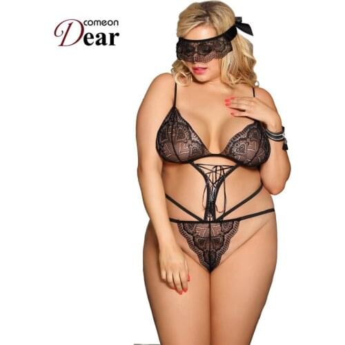Comeondear Body Suit Women Sexy Lingerie Teddy With Eye Mask Plus Size Erotic Body Dentelle Charming Teddies Body Sexy RB80645
