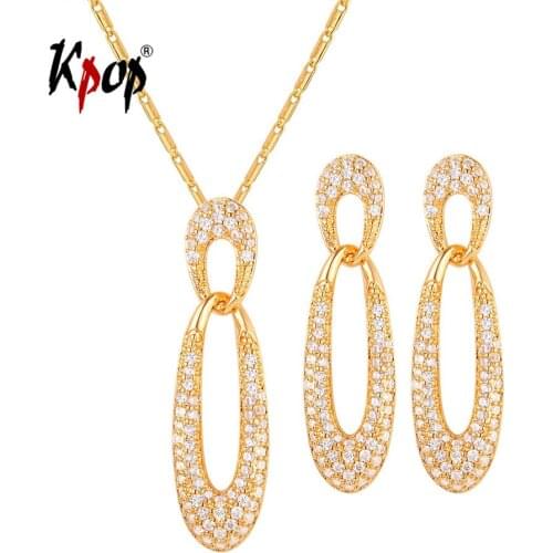 Kpop Earrings Pendant Necklace Jewelry Set For Women New Drop Earrings Trendy Gold Color Jewelry Set PE265